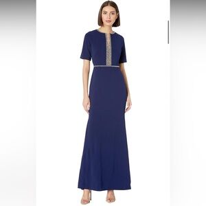 Adrianna Papell Navy Maxi Dress with Silver Accents